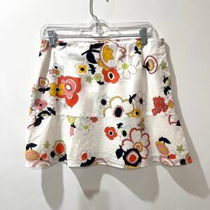Helen Wang 100% cotton floral micro mini skirt Sz 6 white side zip